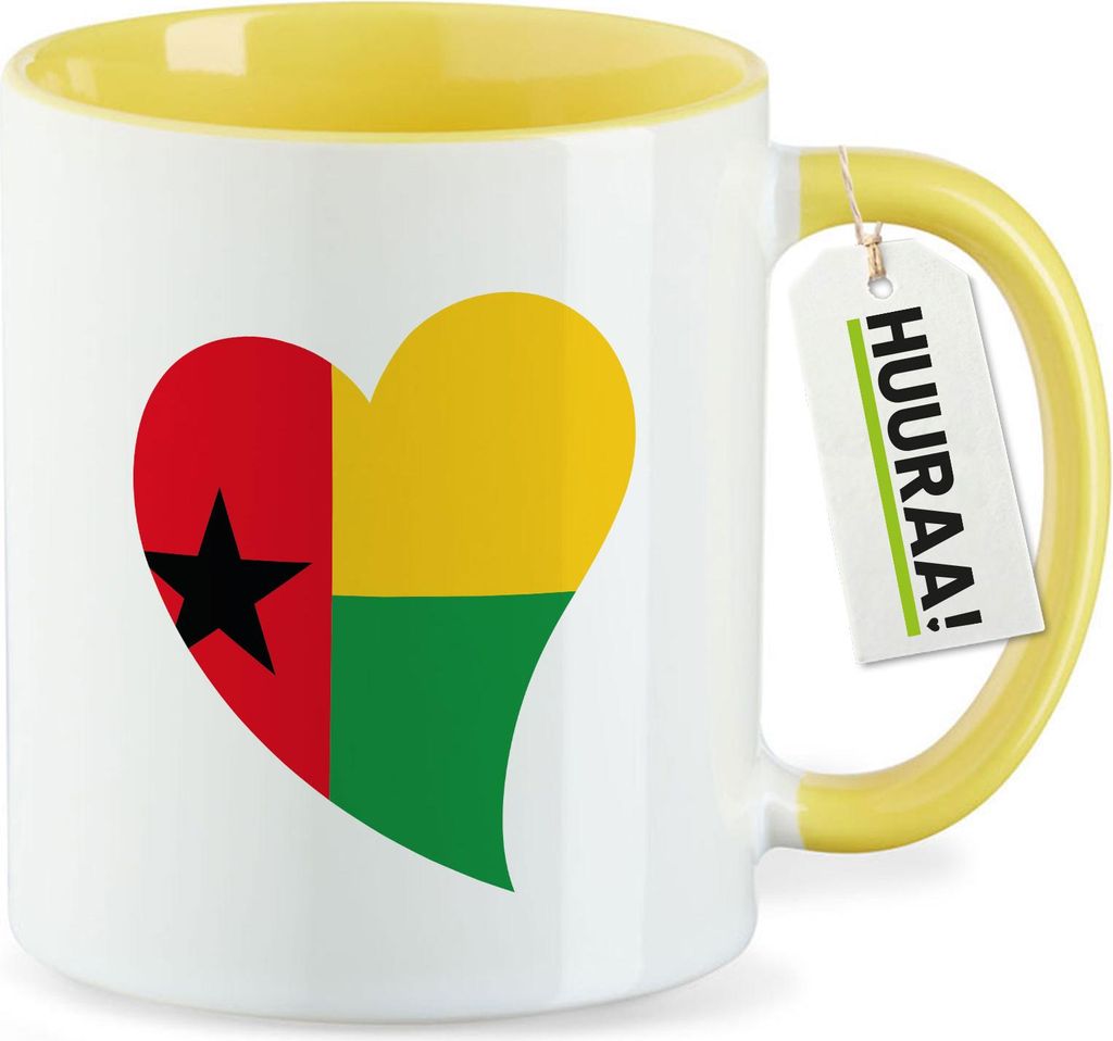 Huuraa Kaffeetasse Guinea-Bissau Flagge Herz 330ml Gelb Keramik Kaffeebecher Geschenkidee