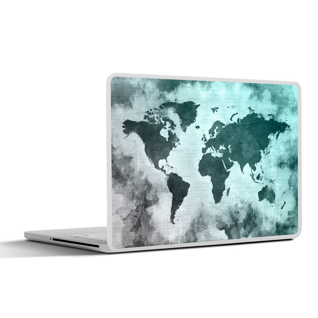 MuchoWow Laptop Aufkleber Sticker Cover Weltkarte - Grau - Blau 36.5x27.5 cm - Laptop-Sticker