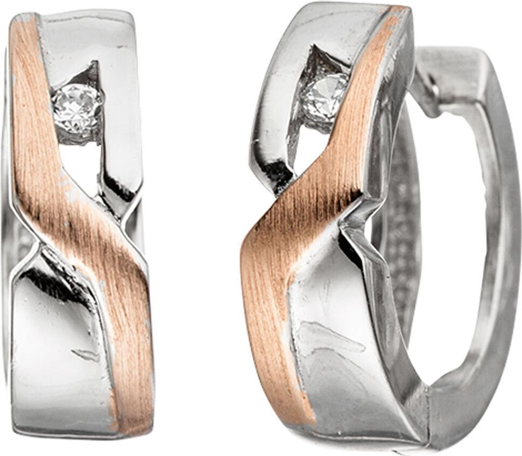 Creolen 13,1mm Ohrringe 925 Silber rotvergoldet mit Zirkonia Klappcreolen Damen