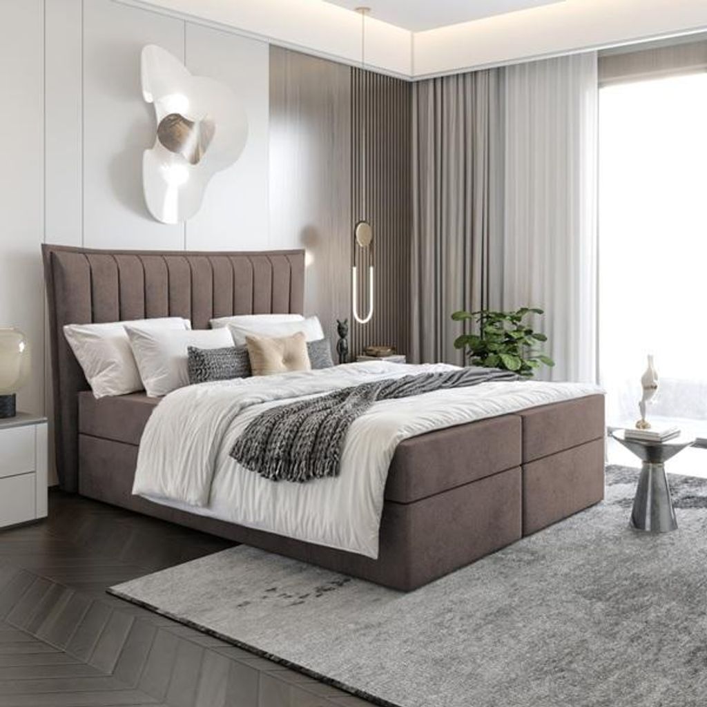 Bett Boxspringbett LUMA ohne Topper mit Bettkästen - Doppelbett, Stauraum, Schlafzimmer, Polsterbett, Bettgestell (180x200, Braun - ITAKA 20)