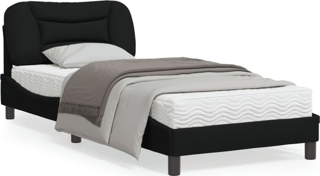 "Rabatt" Bettgestell Komfort - mit Lattenrost - mit LED ohne Matratze - "Hvar" Schwarz 90x200 cm Stoff - Klassische Betten CC9508