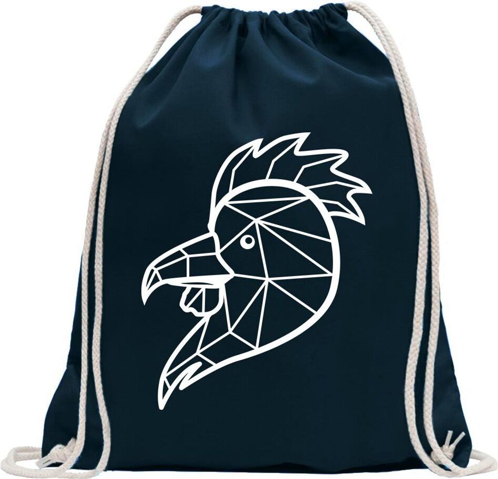 Kiwistar - Turnbeutel - dunkelblau - Polygon Hahn Gockel Tier Art - Fun Rucksack Sport Beutel Gymsack Baumwolle mit Ziehgurt