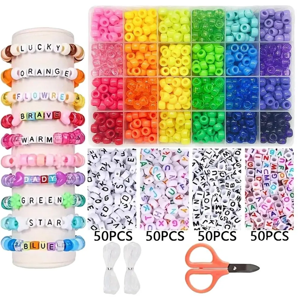 Kit de Loisirs Créatifs Perles Pony Colorées et Alphabet pour Enfants