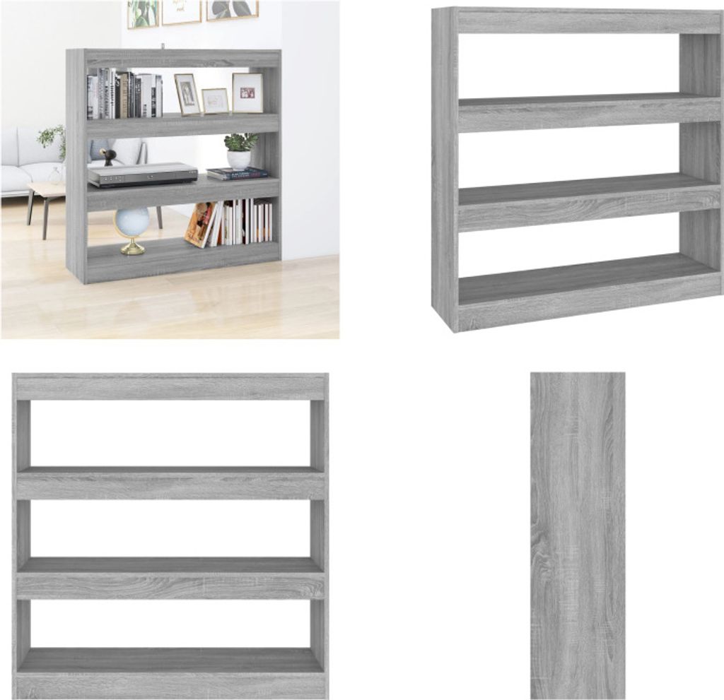 vidaXL Bücherregal/Raumteiler Grau Sonoma 100×30×103 cm - Bücherregal - Bücherregale - Bücherschrank - Lagerregal