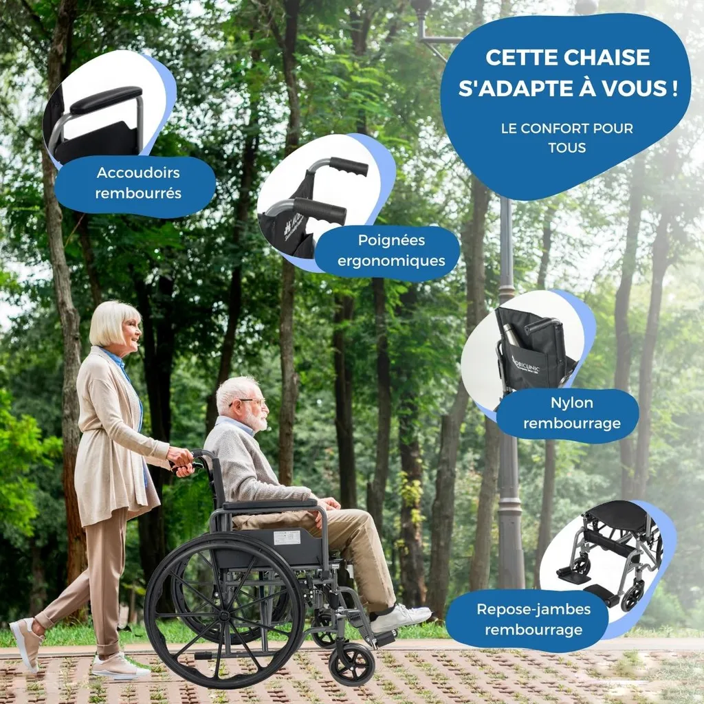 Fauteuil Roulant Pliable Gain de Place, Assise 46cm Stable et Sûr - 8