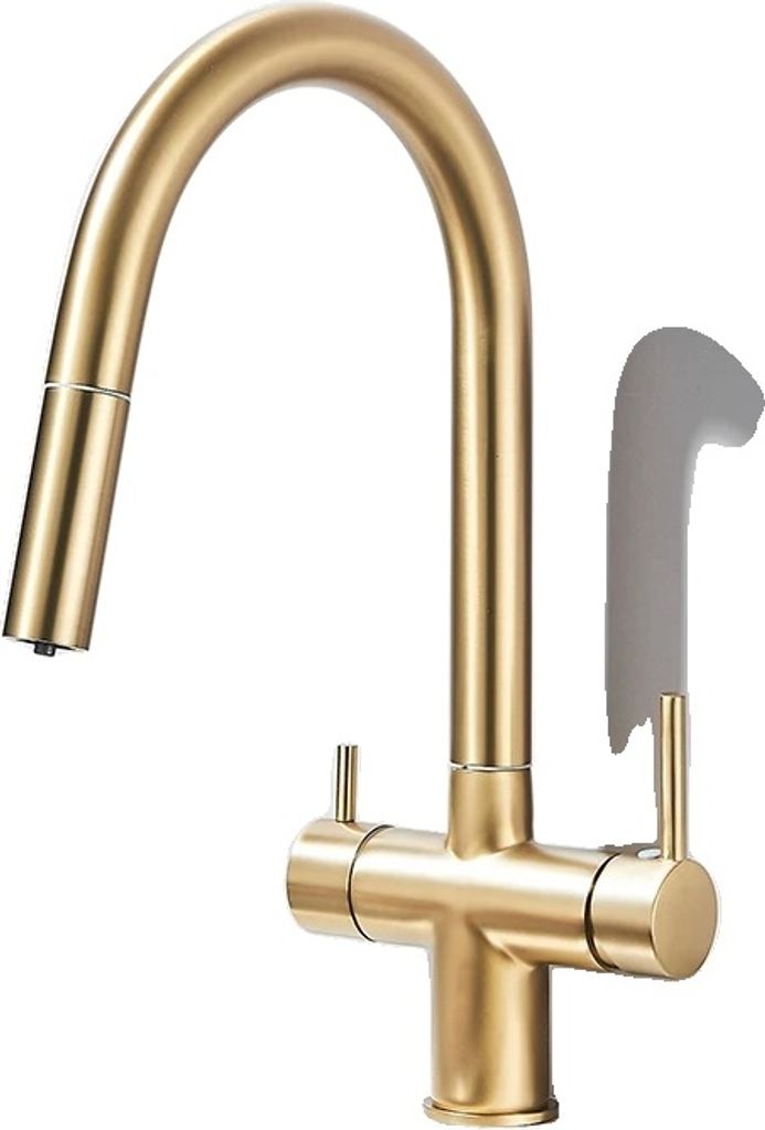 Küchenarmatur, Dual-Handle, Ausziehbarer Auslauf, Gebürstetes Gold