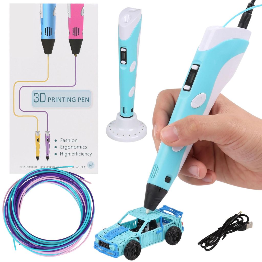 Blauer 3D-Stift, 3D-Druckstift für Kinder + Filamente, Produktbild 