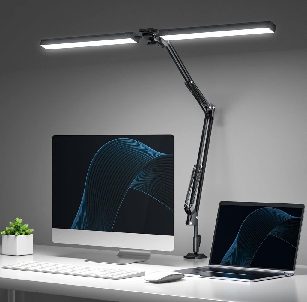 Schreibtischlampe LED dimmbar Doppelkopf, 24W Schwanenhals Produktbild 1