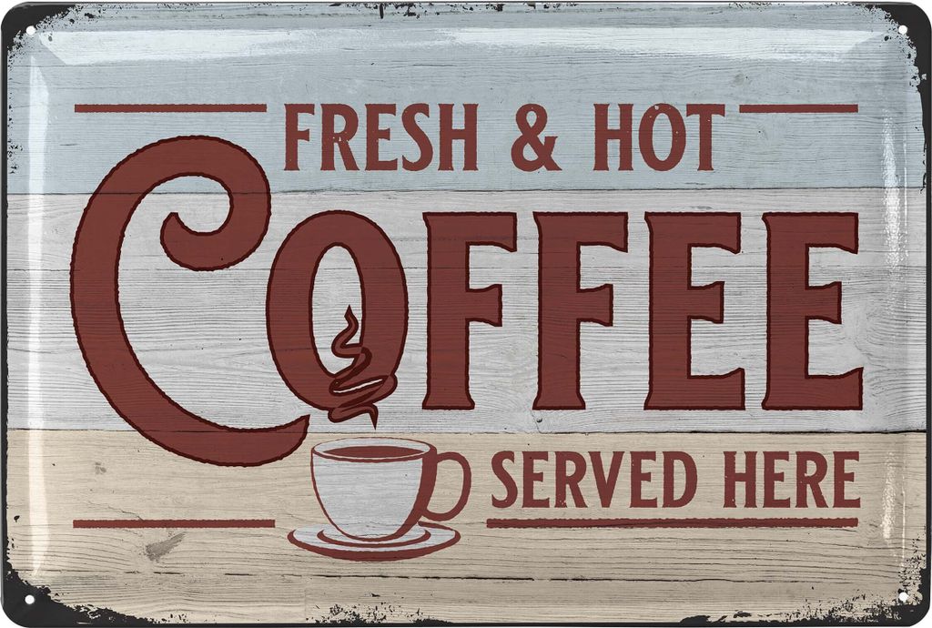 LANOLU Blechschild Kaffee retro, COFFEE Schild, Küchen Deko vintage Geschenk für die Coffee Bar, Dekoration Küche, retro Diner Deko 20x30cm