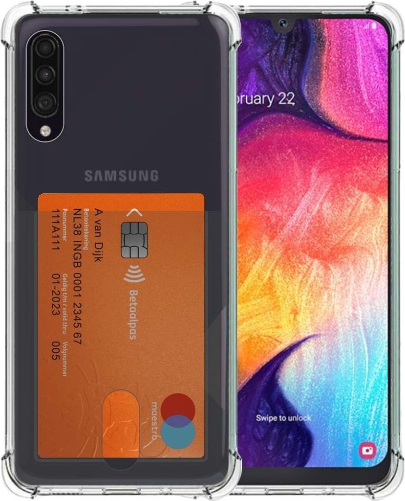 Smartphonica Telefoonhoesje Geschikt voor Samsung Galaxy A50 met Pasjeshouder Doorzichtig Siliconen - Transparant TPU Shockproof Backcover Case w...