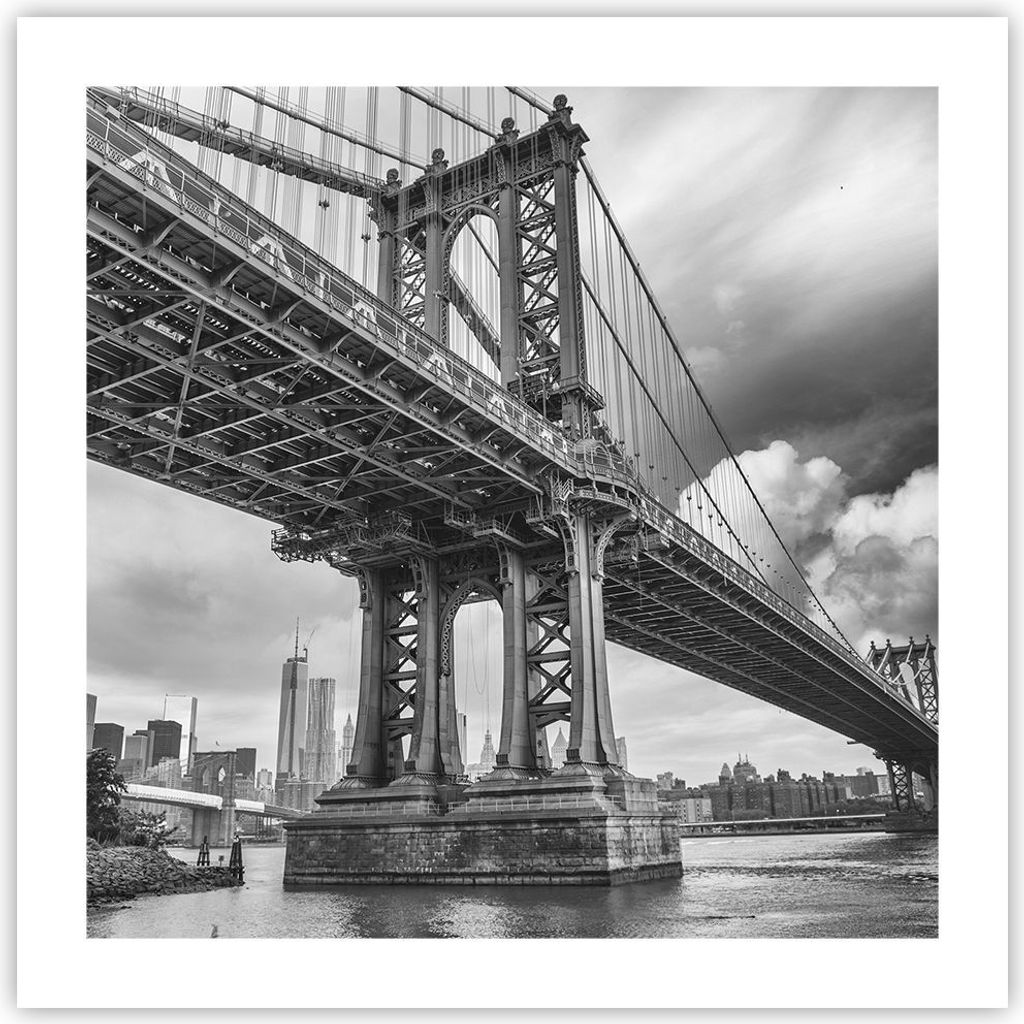 Poster - Poster ohne Rahmen - Manhattan Brücke Schwarzweiß - 50x50 cm - Wand Bild - Wanddeko - Wandbilder - Kunstposter - Wandposter - Bilder - K...