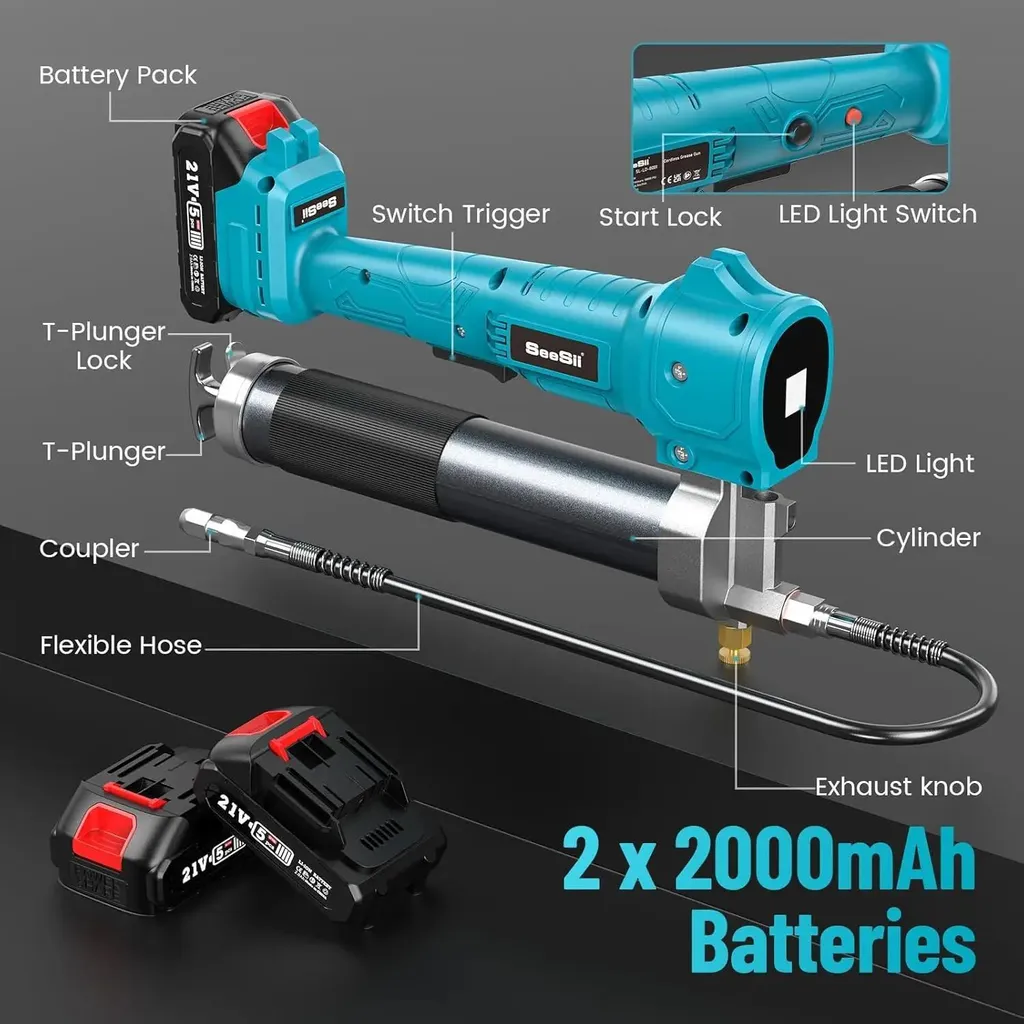 Pistolet à graisse électrique professionnel pour maintenance engins