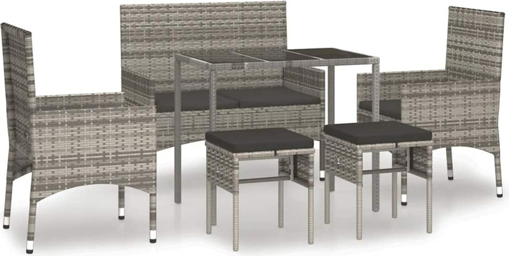 vidaXL 6-tlg. Garten-Lounge-Set mit Kissen Grau Poly Rattan