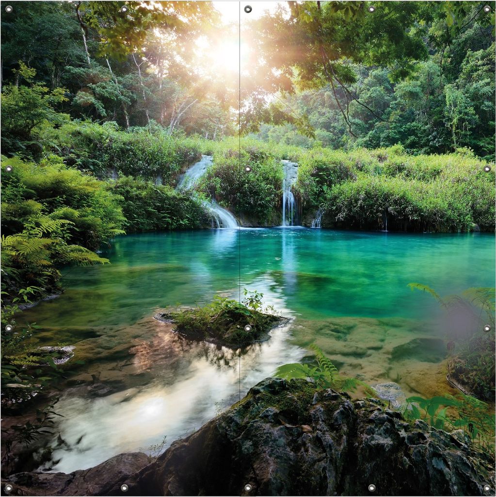 Wallario Outdoor-Poster für Garten oder Balkon, Motiv Türkisgrüner See im Nationalpark in Guatemala, in ca. 180 x 180 cm