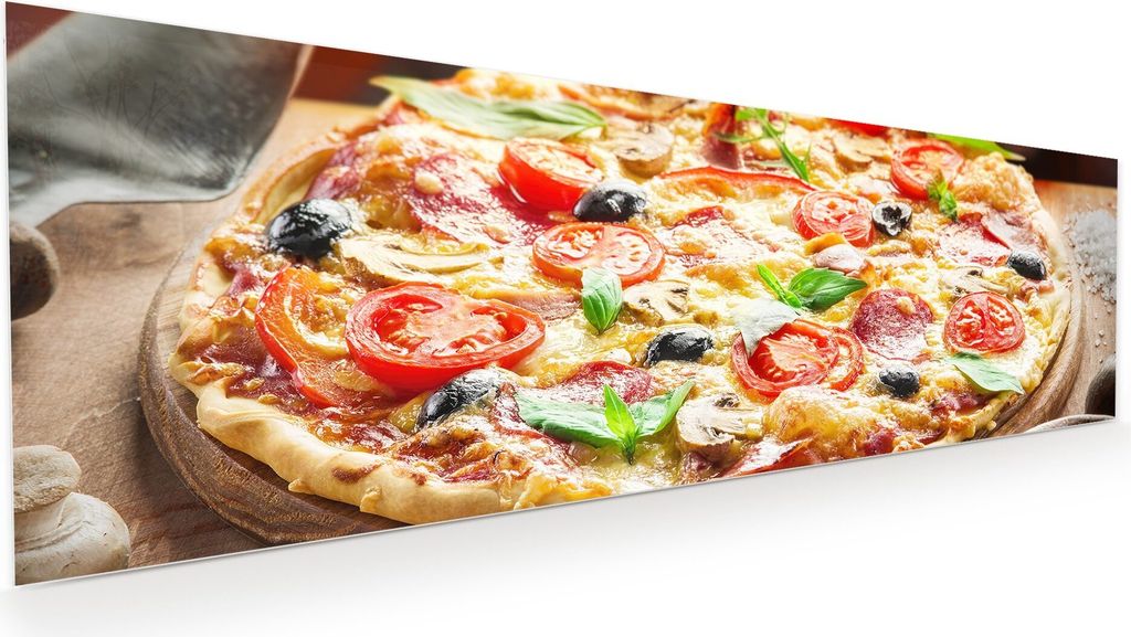Glasbild Wandbild Pizza aus dem Holzofen 120x40cm in XXL für Wohnzimmer, Schlafzimmer, Badezimmer, Flur
