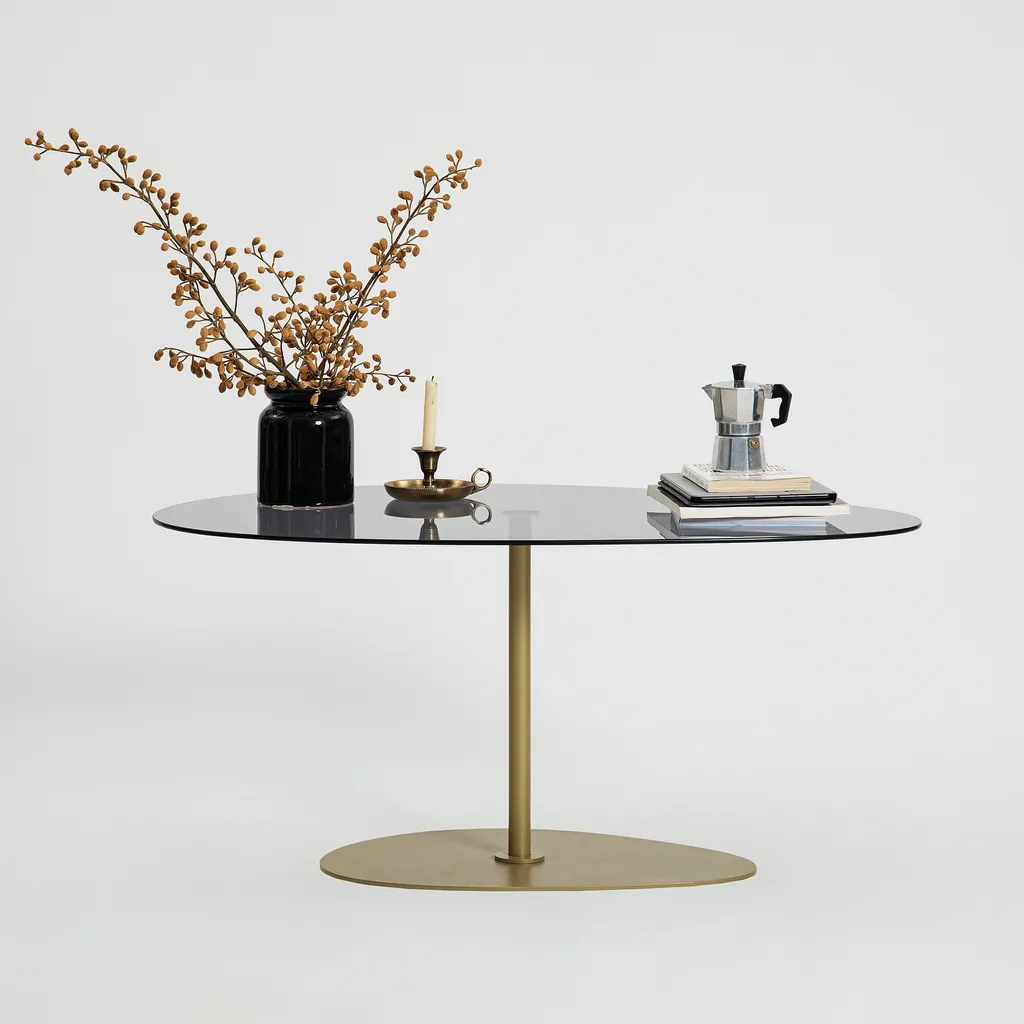 Table basse Porto 100% verre trempé gris et structure dorée de luxe 90x60 - 5