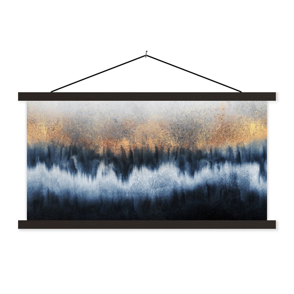 MuchoWow Textilposter Abstrakt - Gold - Luxus - Blau 90x45 cm mit schwarzem Rahmen - Klemmleisten