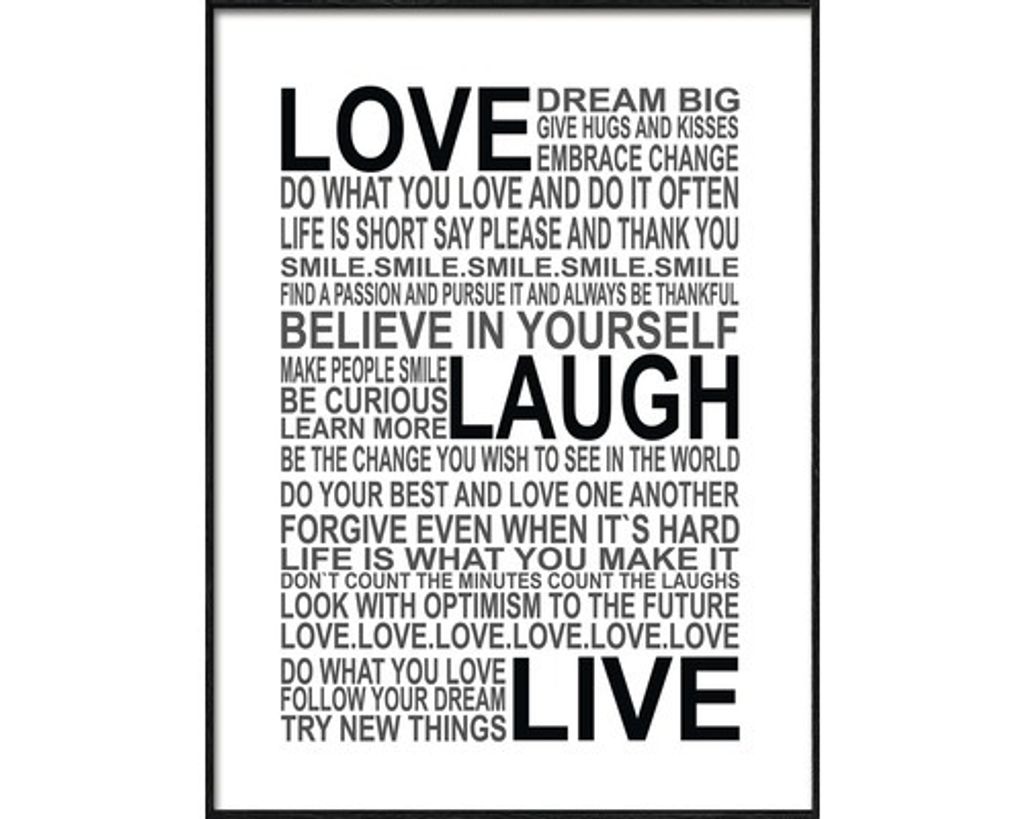 Gerahmtes Bild Love-Laugh-Live 33x43 cm