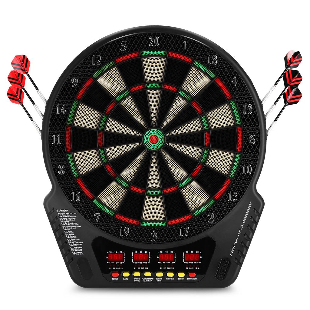 A digital dartboard with darts inserted.