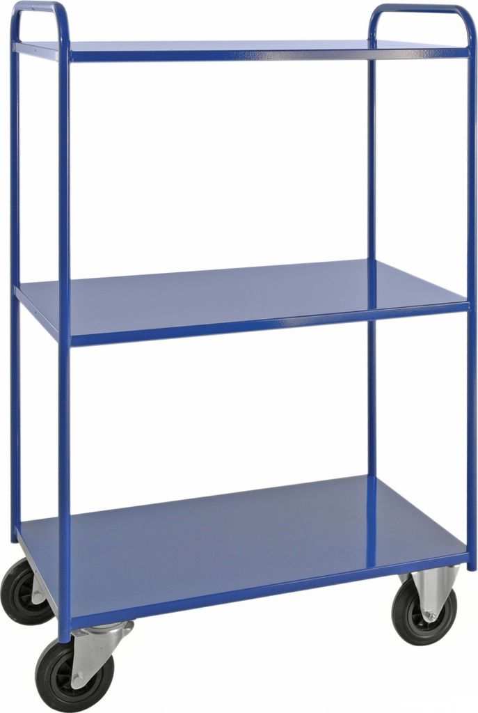 Kongamek Etagenwagen voll verschweisst 1470mm hoch mit 3 Böden in blau mit Bremse