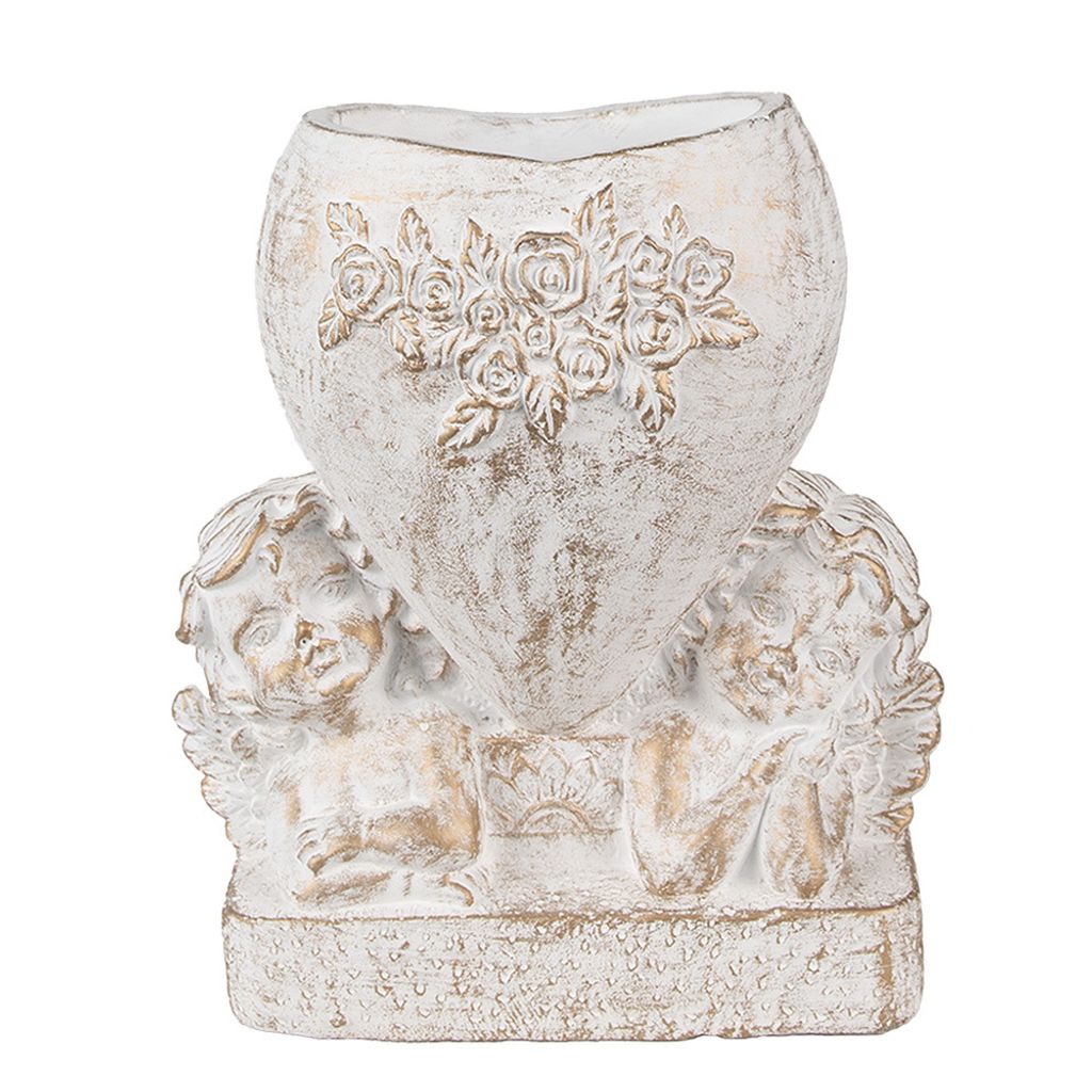 Clayre & Eef Blumentopf Herz 23x13x25 cm Weiß Stein Produktbild 