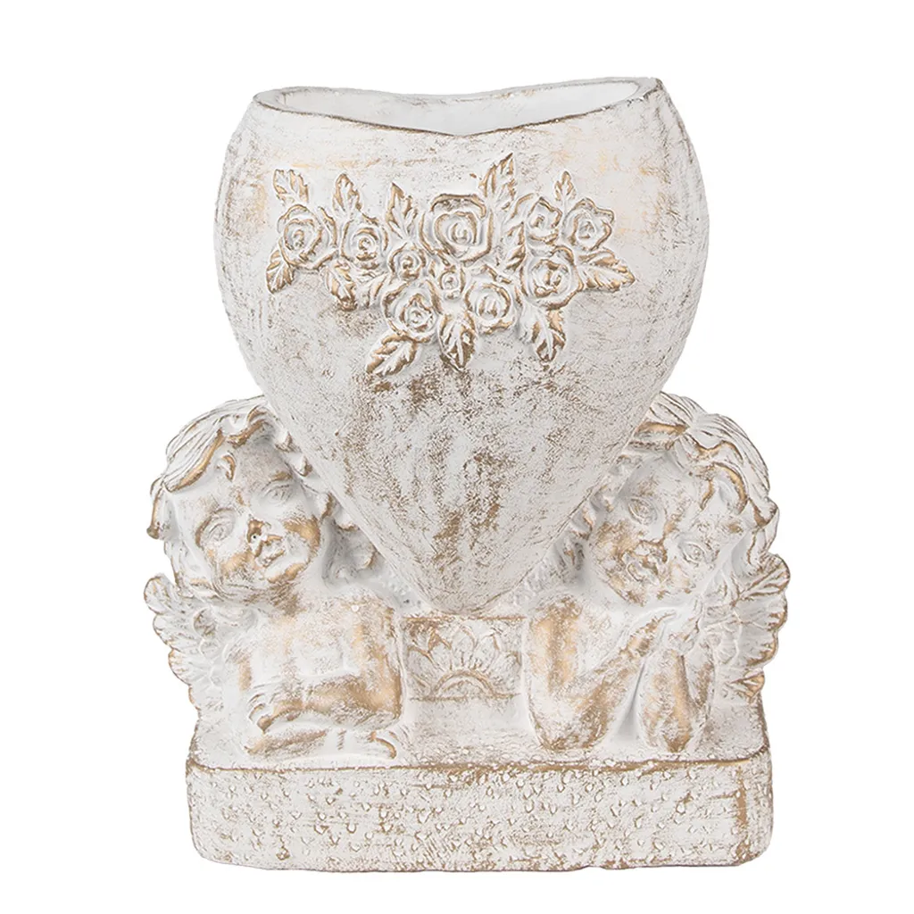 Cache-pot cœur blanc 23x13x25 cm style shabby chic pour décoration