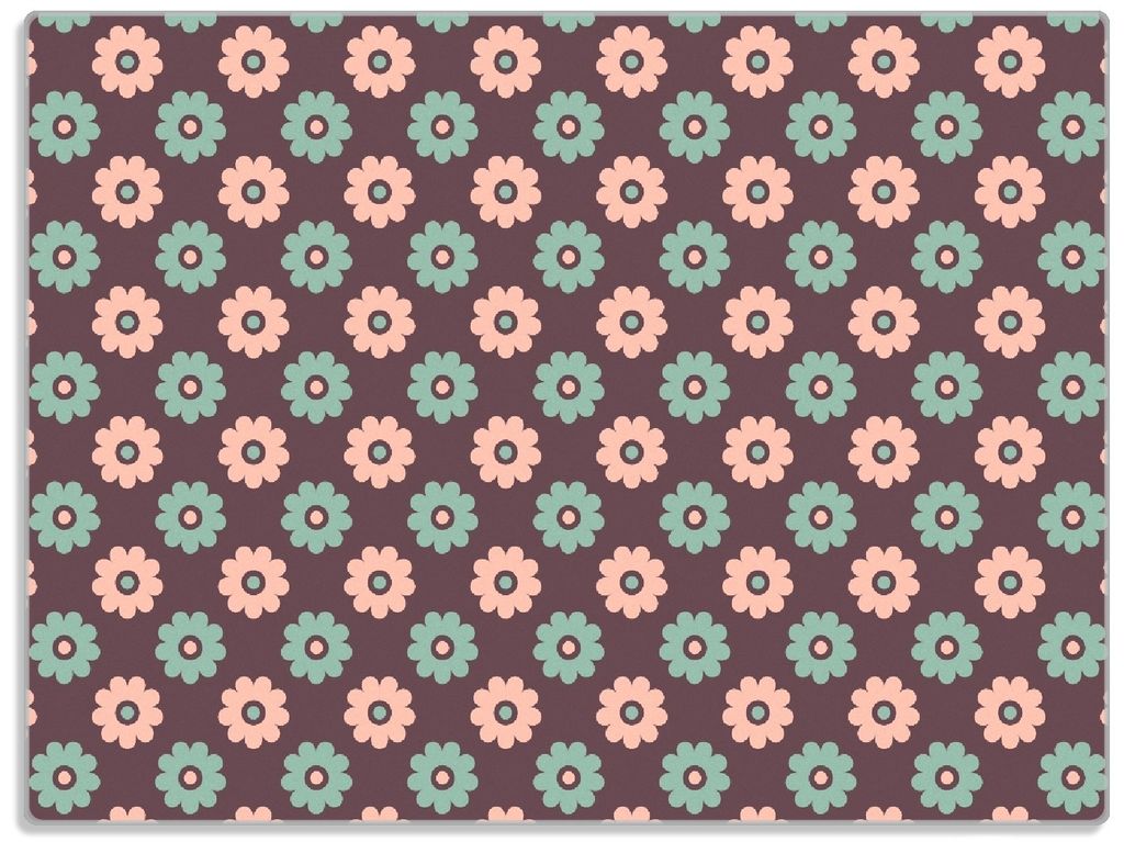 Wallario Glasunterlage, Schneidebrett aus Glas, Größe 30 x 40 cm, Motiv Muster mit grünen und rosa-farbenen Blüten