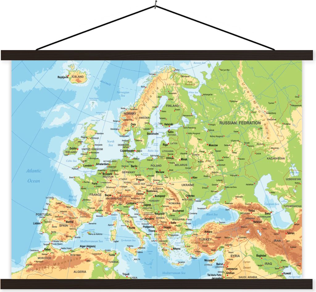 MuchoWow Textilposter Karte - Europa - Land 40x30 cm mit schwarzem Rahmen - Dekorationen