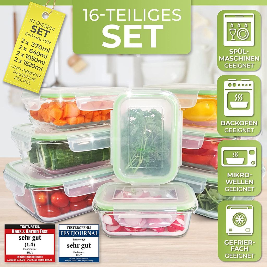 Fresh Master Frischhaltedosen Set 16-tlg. Borosililatglas, Produktbild 5