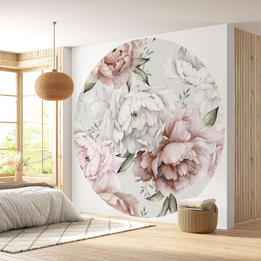 Runde Tapete / Kreis - Lumaléa - Blumenmuster - Premium-Papier 185 g, abwaschbar - Durchmesser 90 cm