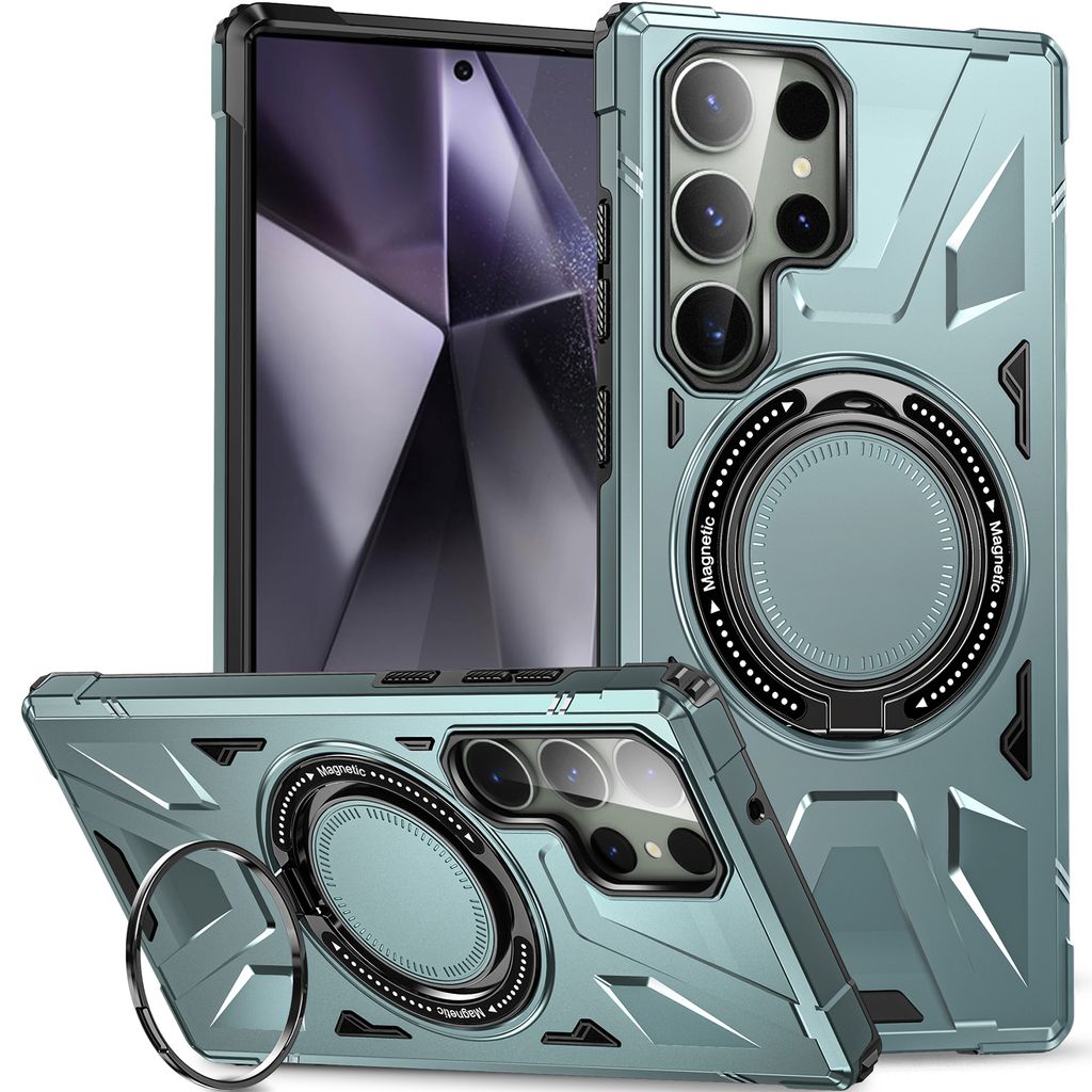 Hülle für Samsung Galaxy S25 Ultra Kompatibel mit MagSafe, Dual Layer Robuste Schutzhülle, Magnetischer Ringständer Grün