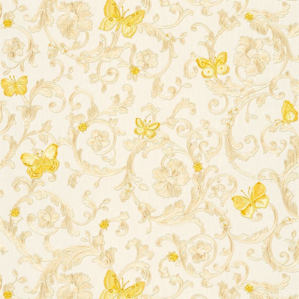 Profhome 343251-GU Luxus Tapete Blumen schimmernd silber gelb creme 7,035 m2