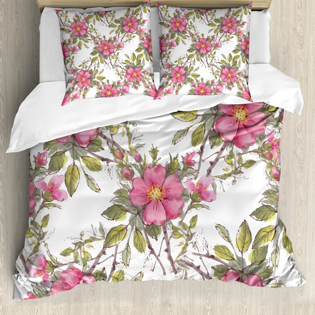 Luxudecor Set Biancheria Letto Matrimoniale Floreale 7 Pezzi - Copripiumino, Lenzuola E Federe In Microfibra, Colore Fard, In Elegante Borsa Regalo - 5