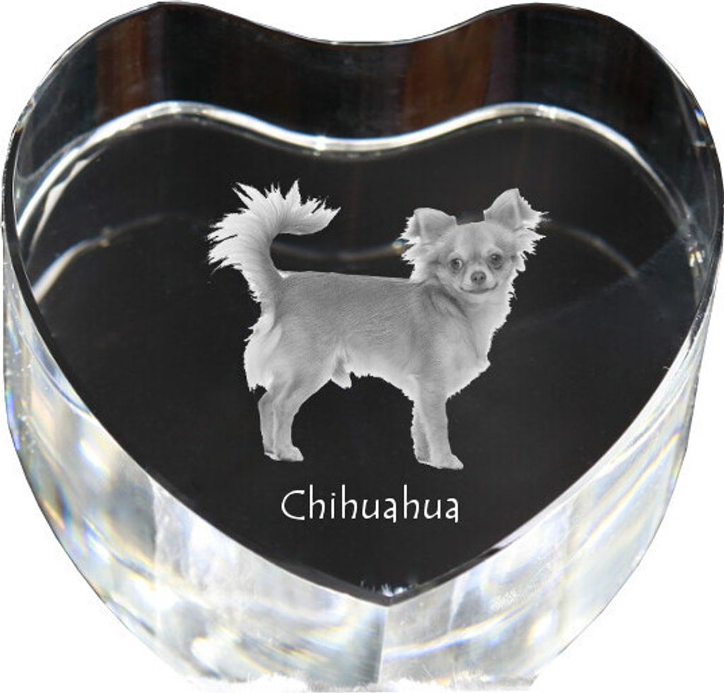 Chihuahua Kurzhaar - Hundebild im Kristall, Kristallherz, einzigartiger Bilderrahmen der Marke Art-Dog