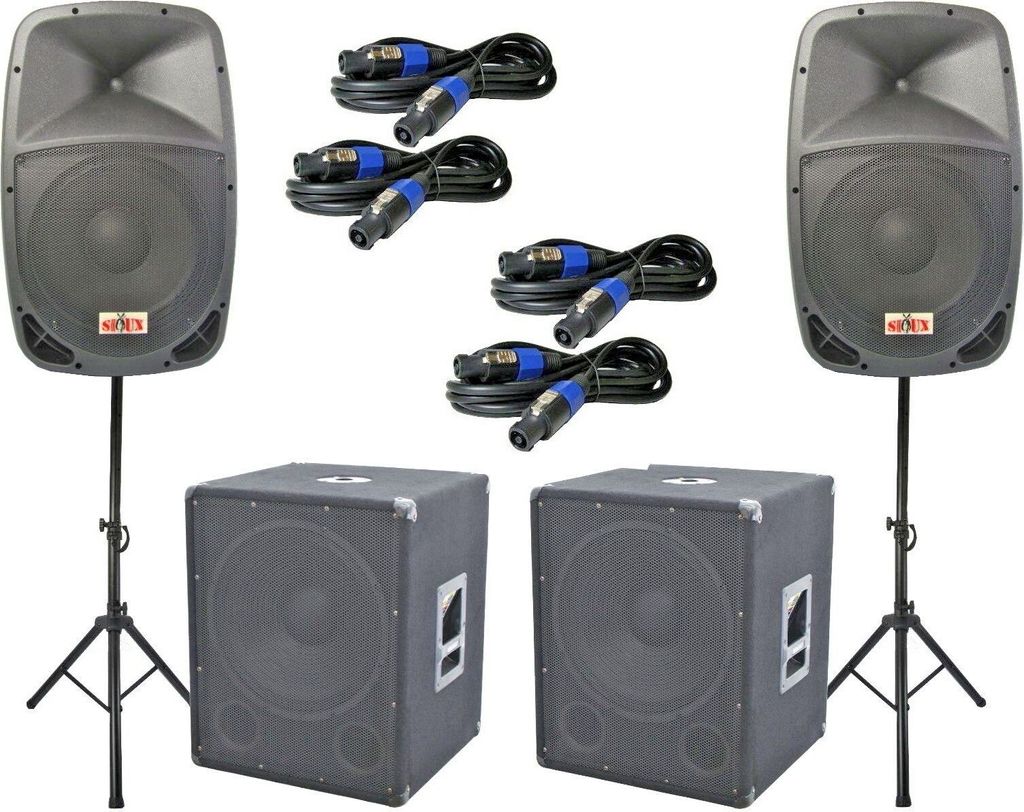 Das Lautsprecher SET 1 DJ 2 Wege 30 cm Boxen Stativ 38 cm Subwoofer Musiker 3200W