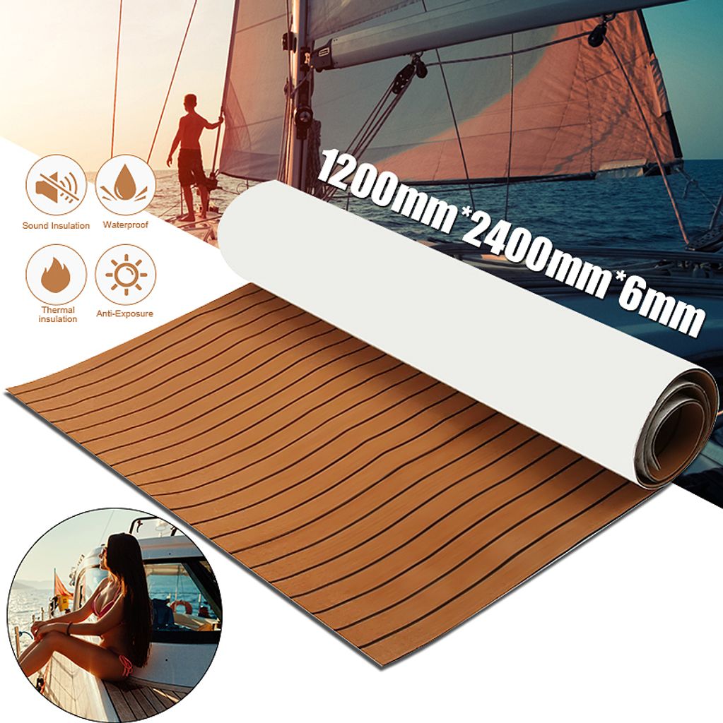 Selbstklebend Bodenbelag 2400x1200x6mm Yacht KFZ Auto Fußboden Teak Flooring Dunkelbraun