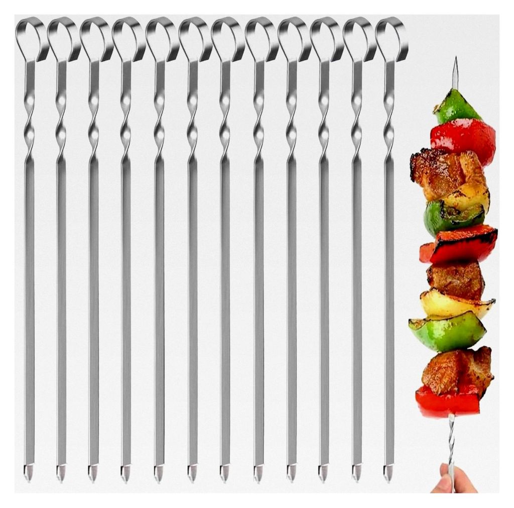 12 Stück Grillspieße, 39 cm lange Edelstahl Kabob Spieße für Lagerfeuer oder Grill