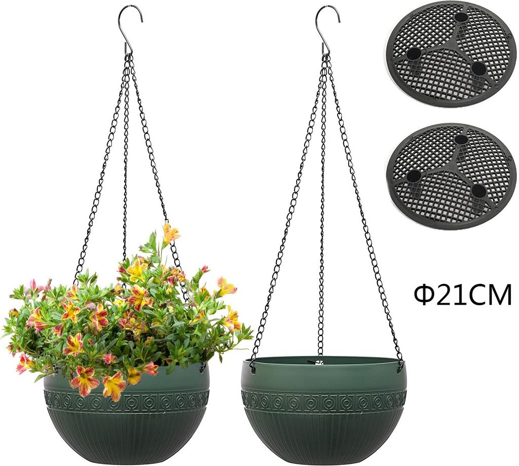 2 Stück Hängeblumentöpfe mit Ablaufloch, Hängende Blumentöpfe mit Rostfrei Ketten, Hängeampeln für Innen Draußen Decken Balkone Wanddekorat...