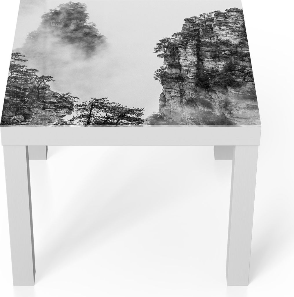 DEQORI Couchtisch 55x55 cm Weiß 'Geheimnisvolle Felsenwelt' Glas Beistelltisch Glastisch modern