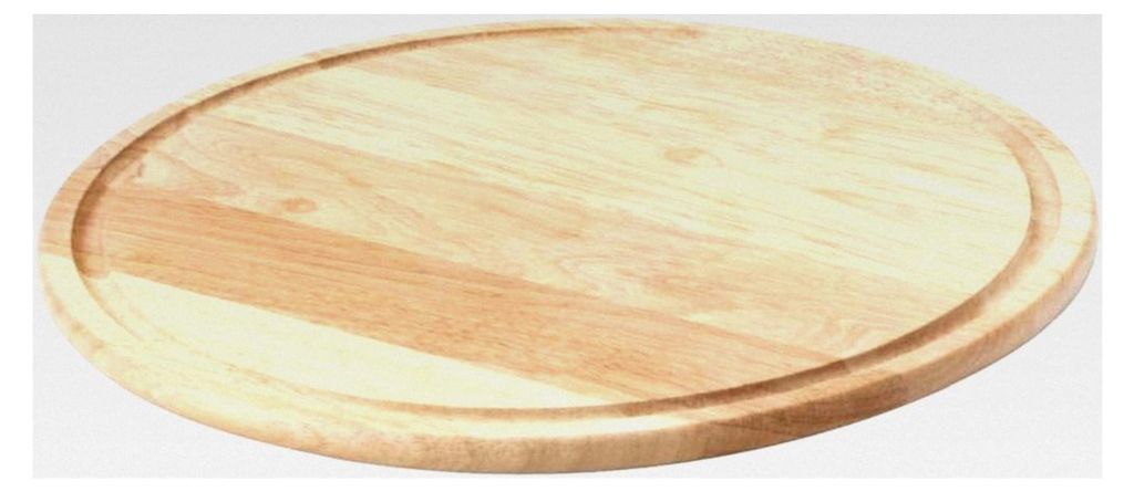 Pizzateller aus Gummibaumholz mit Rille für Flüssigkeiten, Ø 33 x 1,2 cm