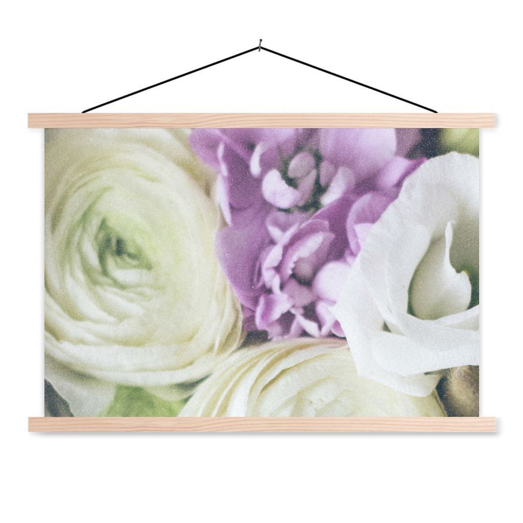 MuchoWow Textilposter Blumen - Rosen - Natur 120x80 cm mit holzfarbenen Rahmen - Aufhängeset