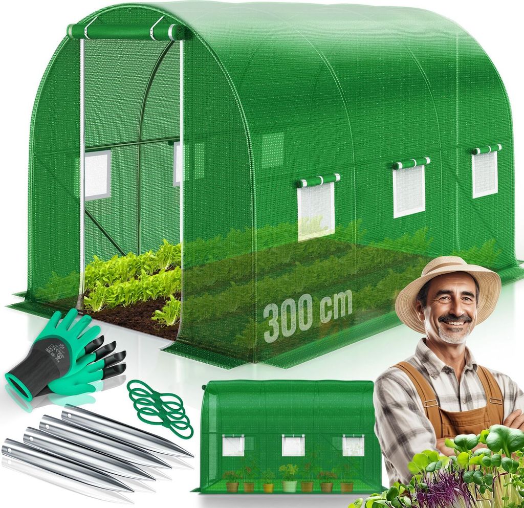 KESSER Folien-Gewächshaus Stabil mit Fenstern mit Moskitonetz & Tür | Gartentunnel mit Rahmen aus verzinktem Stahl | Folientunnel 170g/m² inkl...
