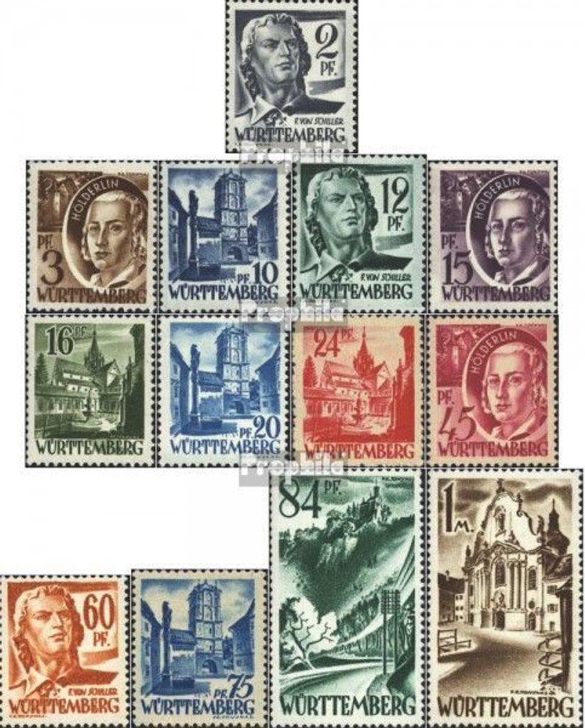 Briefmarken Franz. Zone-Württemberg 1947 Mi 1-13 (kompl.Ausg.) postfrisch Persönlichkeiten und Ansichten (I)