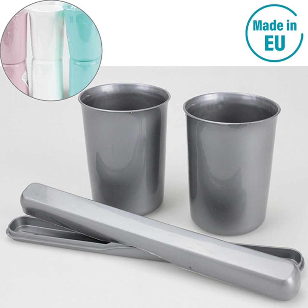 Reiseset Zahnpflege, 3teilig, 7,5 x 22 x 10 cm silber / Produktbild 