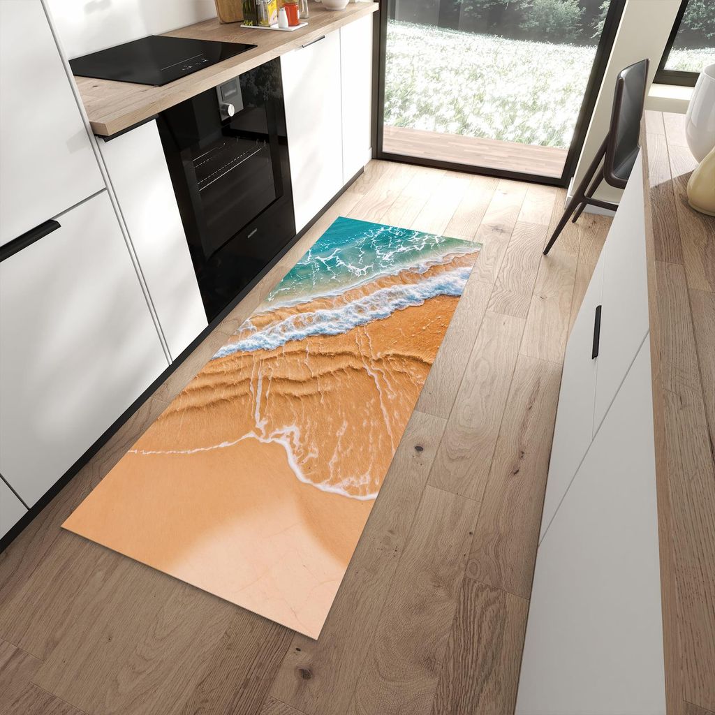 Küchenteppich 80x200cm rutschfest & abwischbar PVC Läufer - am und Wellen