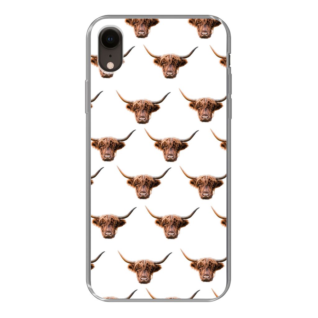 MuchoWow Handyhülle Schutzhülle Hülle für iPhone XR Schottischer Highlander - Kuh - Muster Silikon Softcase Handy Hülle - Schutzdeckel