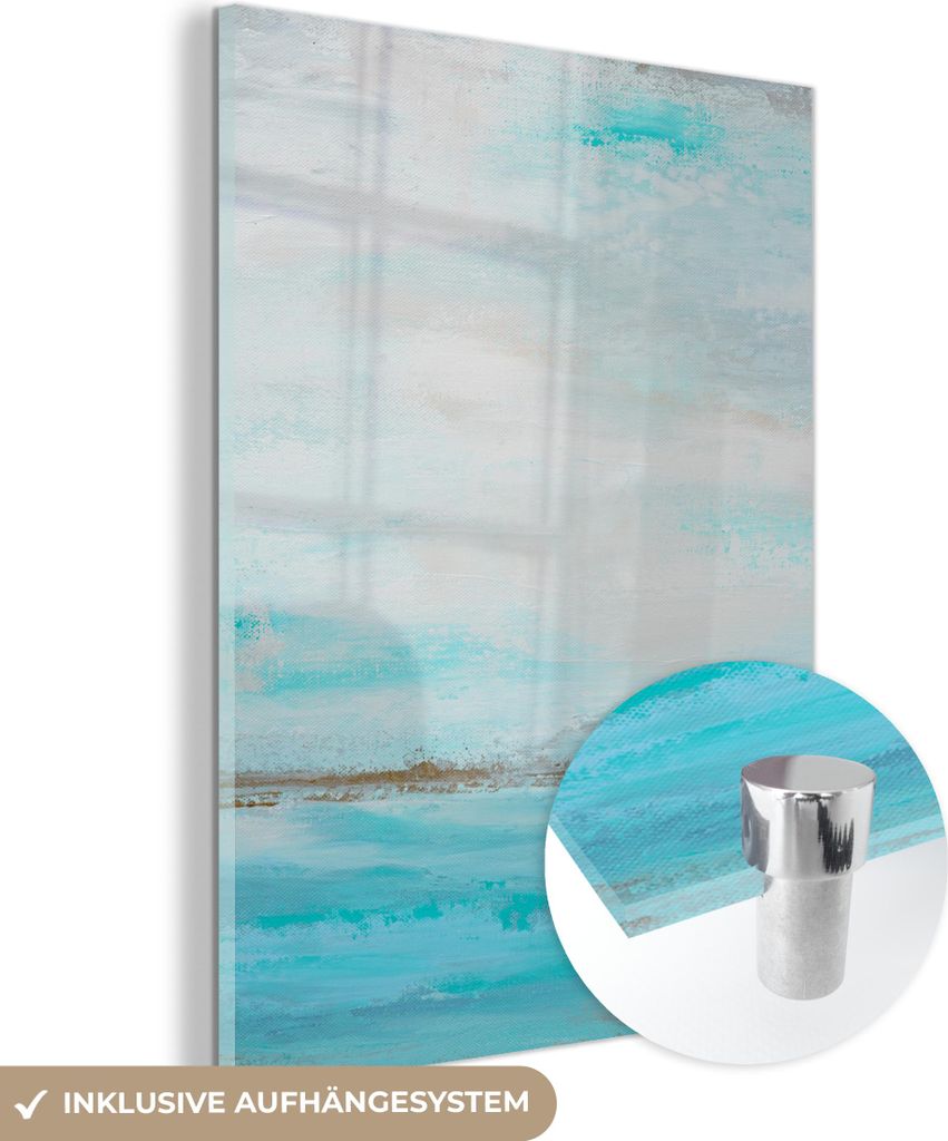 MuchoWow Glasbilder - Bilder auf Wandbild - Foto auf Glas Farbe - Malerei - Abstrakt - Blau 30x40 cm Wanddekoration aus Glas - Acrylglasbild - Acry...