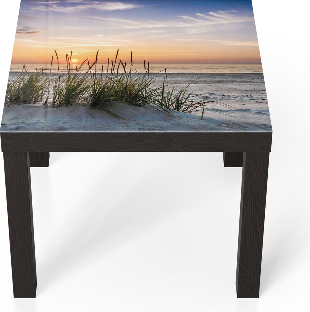 DEQORI Couchtisch 55x55 cm Schwarz 'Sonnenuntergang am Strand' Glas Beistelltisch