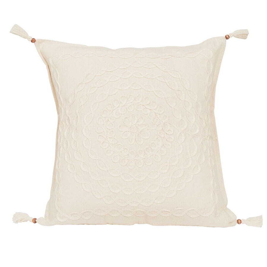 Kissenbezug, dekorativer Kissenbezug, Boho-Stil, Fransen, ecru 40x40cm 028