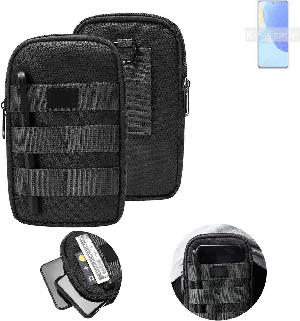 K-S-Trade Holster Gürtel Tasche kompatibel mit Huawei nova 9 SE Handy Tasche Schutz Hülle dunkel-grau viele Fächer, 1x